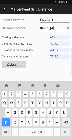 Maidenhead Distance Calculator